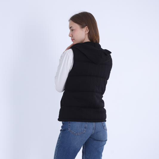 Black Front Zipper Knitted Hooded Vest