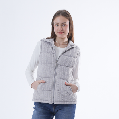 Gray Front Zipper Knitted Hooded Vest