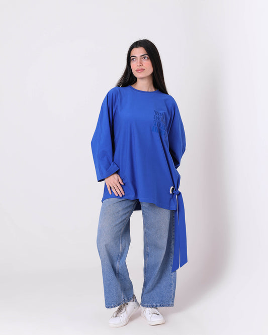 Blue Printed Cotton T-Shirt