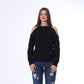 Black Open Shoulder Knitted Pullover