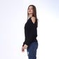 Black Open Shoulder Knitted Pullover