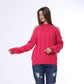 Fuchsia Open Shoulder Knitted Pullover