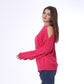 Fuchsia Open Shoulder Knitted Pullover