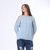 Baby Blue Open Shoulder Knitted Pullover