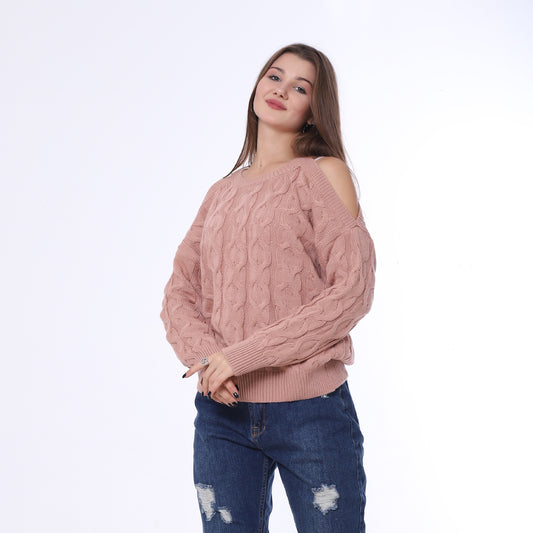 Rose Open Shoulder Knitted Pullover