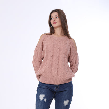 Rose Open Shoulder Knitted Pullover