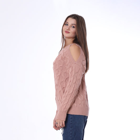 Rose Open Shoulder Knitted Pullover