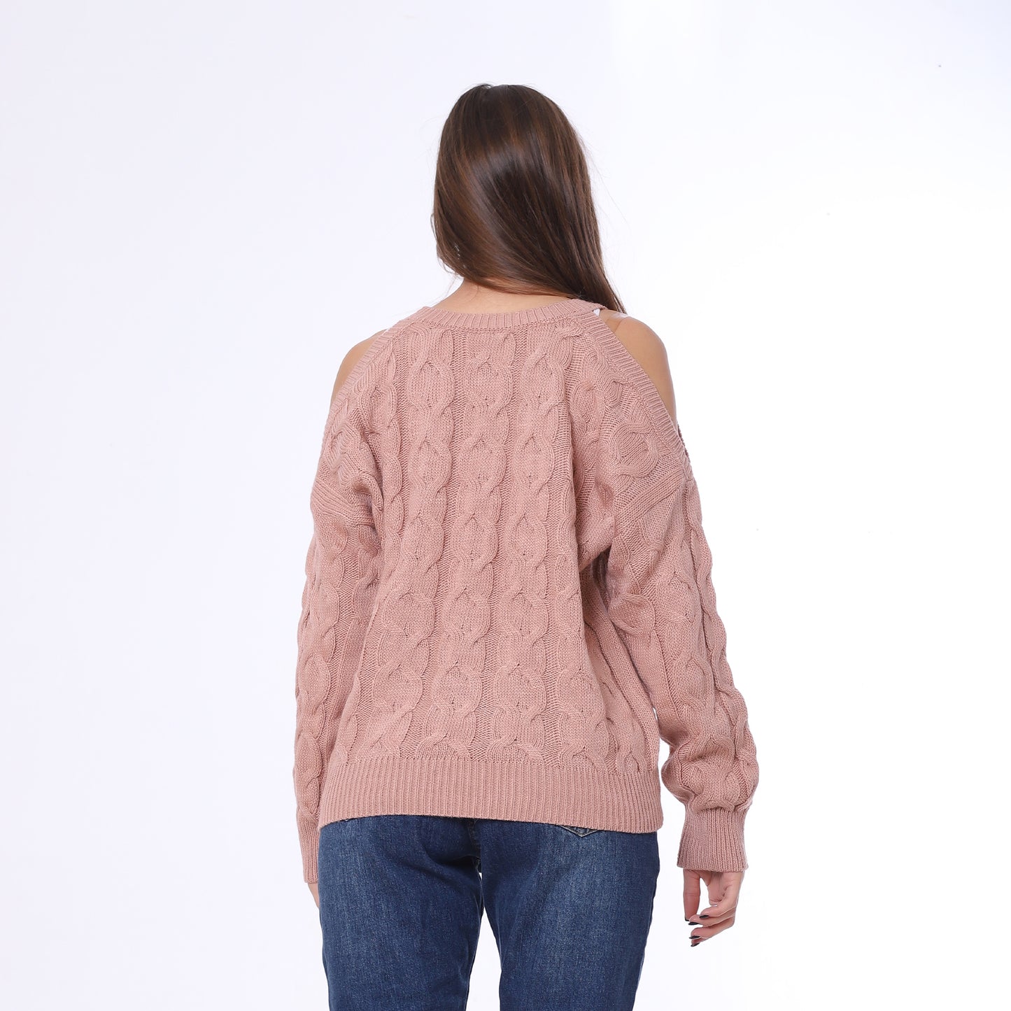 Rose Open Shoulder Knitted Pullover