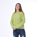 Apple Green Open Shoulder Knitted Pullover