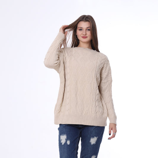 Beige Cable Knit Pullover