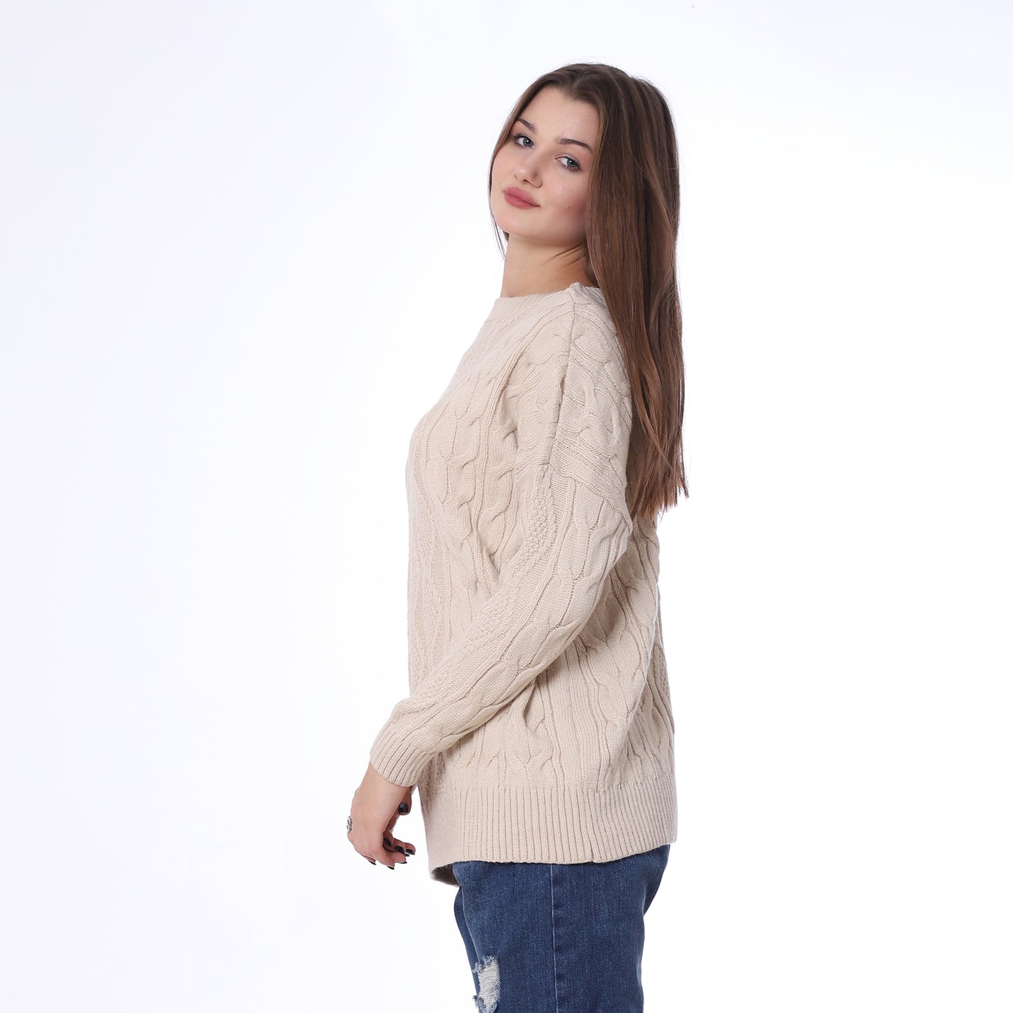 Beige Cable Knit Pullover