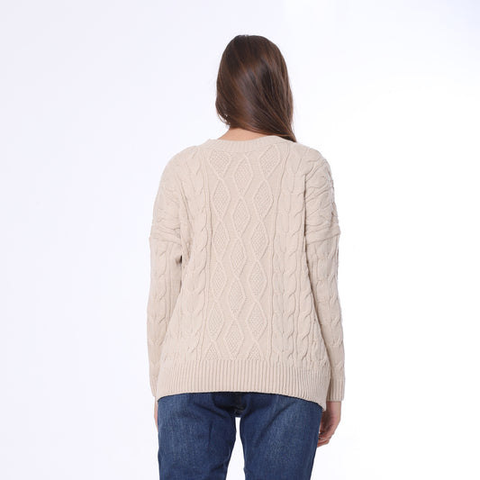 Beige Cable Knit Pullover