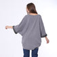 Gray Rhinestones Cuffs Knitted Poncho