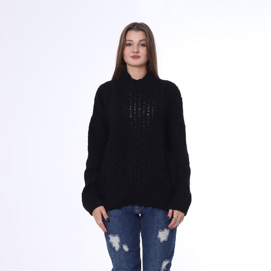 Black Half Neck Knitted Pullover