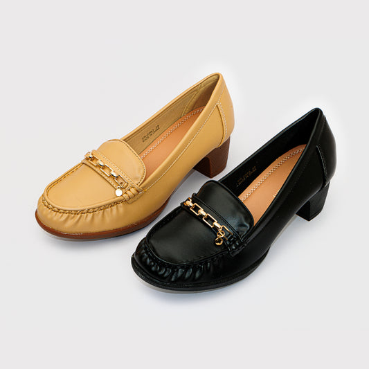Golden Detail Moccasin Heeled Shoes