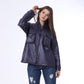 Navy Capitone Leather Jacket with Flap Pockets