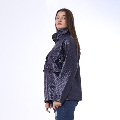 سترة جلدية كابيتون البحرية مع جيوب قابلة للطي