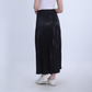 Black Long Pleated Leather Skirt