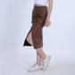 Brown Side Slit Leather Skirt