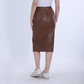 Brown Side Slit Leather Skirt