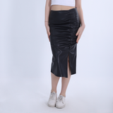 Black Side Slit Leather Skirt