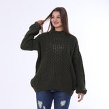 Olive Half Neck Knitted Pullover