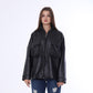 Black Capitone Leather Jacket with Flap Pockets