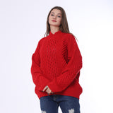 Red Half Neck Knitted Pullover