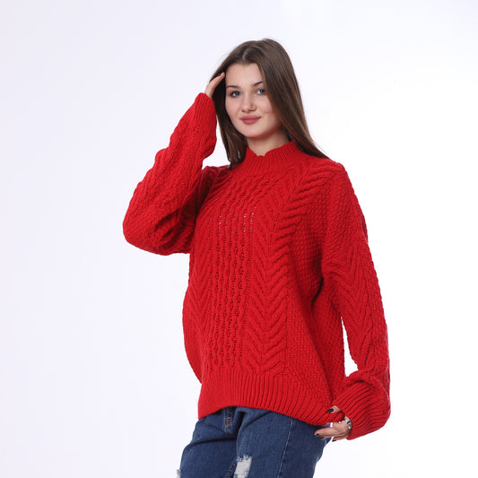 Red Half Neck Knitted Pullover