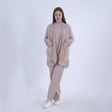 Beige 3 Pieces Knitted Set with Fur Pockets