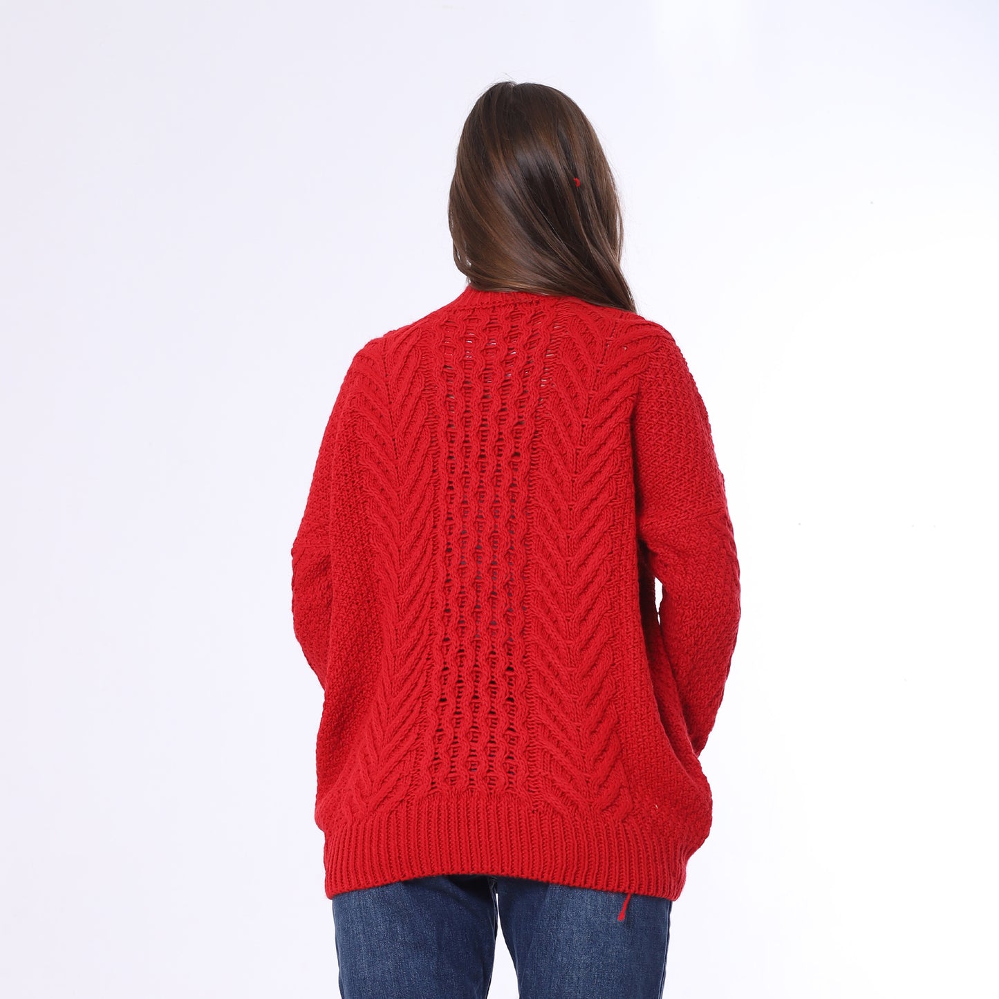 Red Half Neck Knitted Pullover