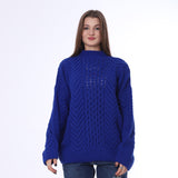 Blue Half Neck Knitted Pullover