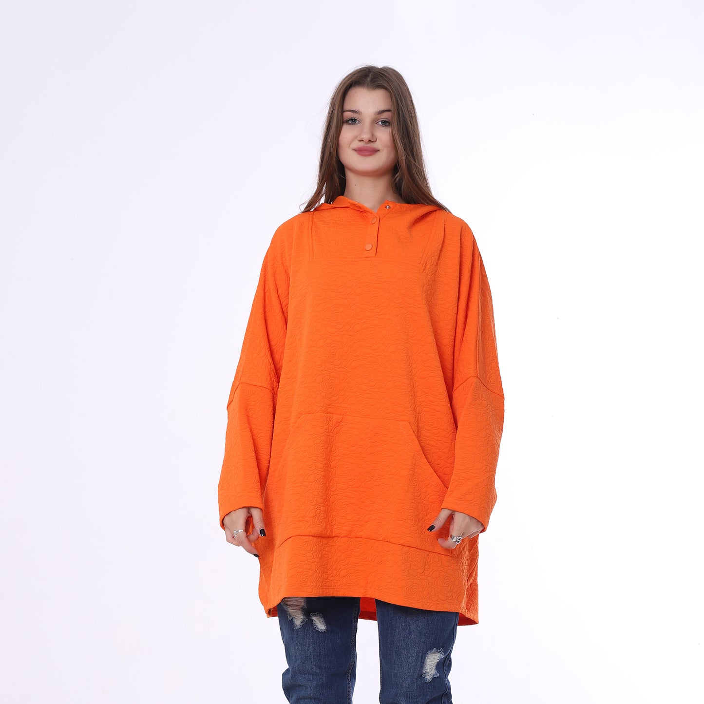 Orange Oversized Melton Hoodie