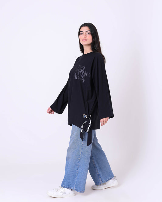 Black Printed Cotton T-Shirt