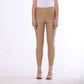 Beige Elastic Waist Slim Leather Pants