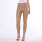 Beige Elastic Waist Slim Leather Pants