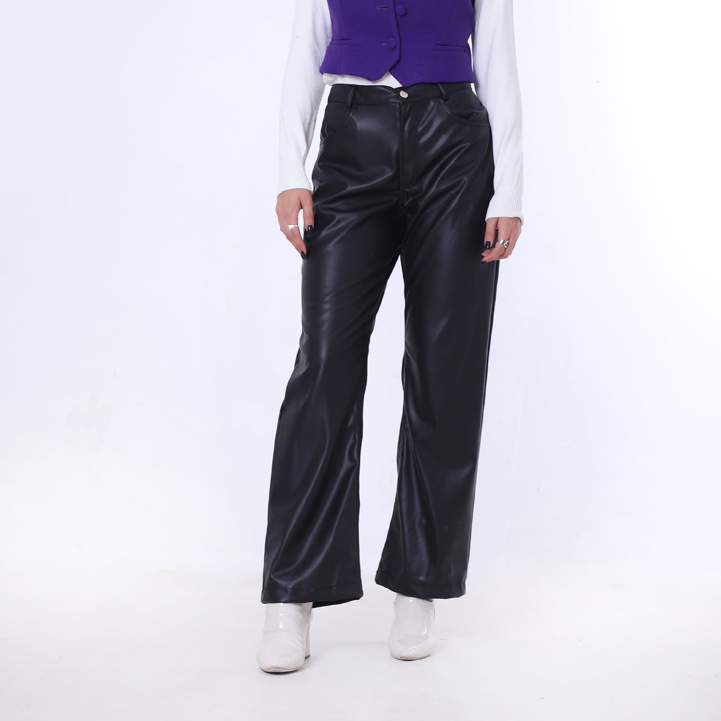 Black Wide Leg Leather Pants