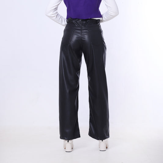 Black Wide Leg Leather Pants