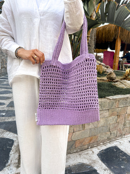 Helio Lavender Perforated Crochet Shoulder Bag