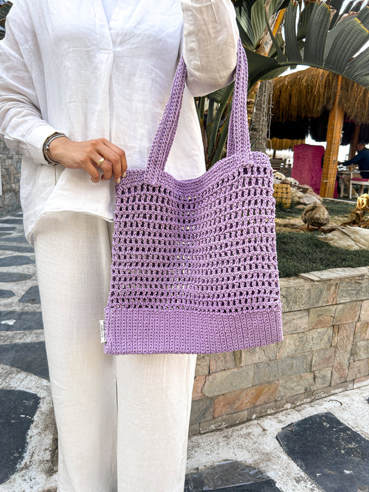 Helio Lavender Perforated Crochet Shoulder Bag