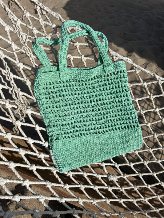 Helio Mint Green Perforated Crochet Shoulder Bag