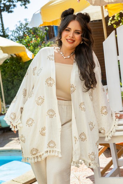 Printed Cardigan with Fringes