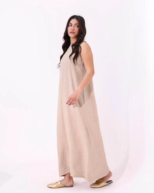 Beige Basic Sleeveless Dress