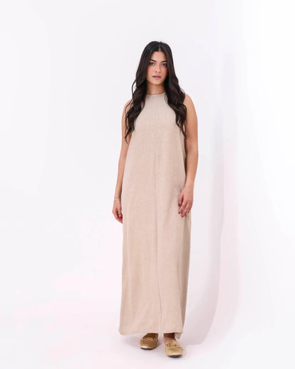 Beige Basic Sleeveless Dress