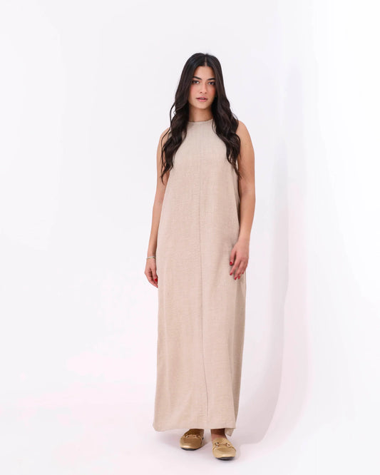 Beige Basic Sleeveless Dress