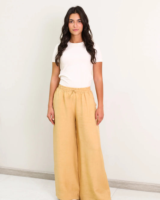 Camel Elasticated Waist Chiffon Pants