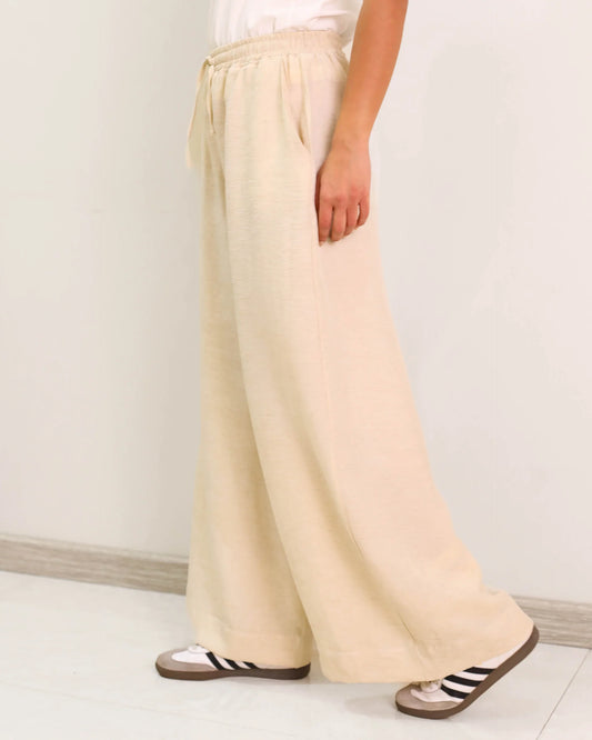 Beige Elasticated Waist Chiffon Pants