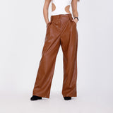 Brown Wide Leg Leather Pants