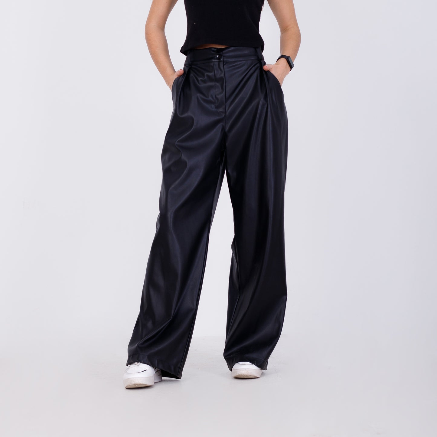 Black Wide Leg Leather Pants