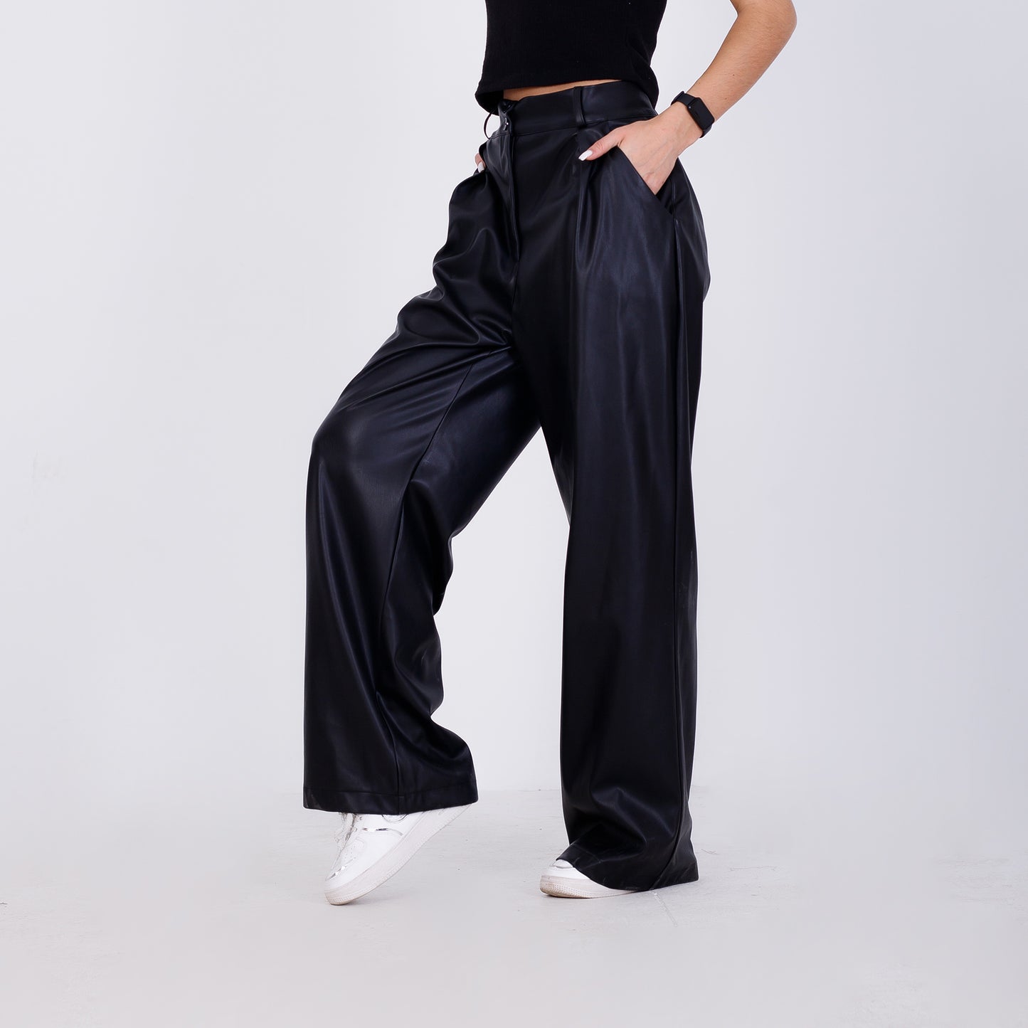 Black Wide Leg Leather Pants